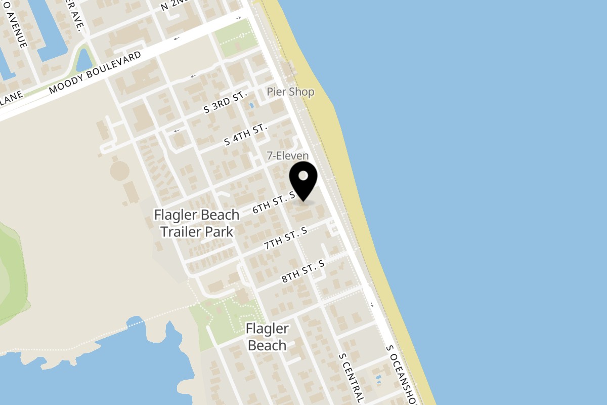 Map showing the location of 6th Street Deli on 109 6th St S Suite 100 in Flagler Beach